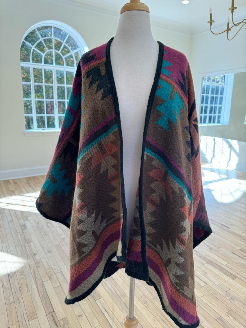 Saks Fifth Avenue Black Sweater with Purple and Orange Aztec Print